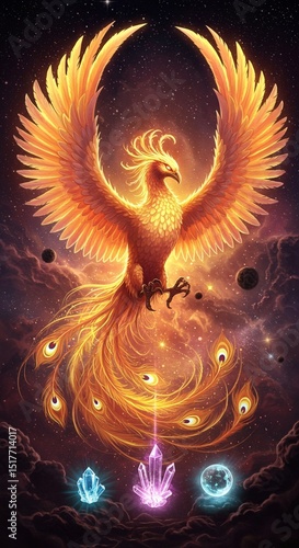 Fantasy Illustration: Majestic Phoenix in Cosmic Space