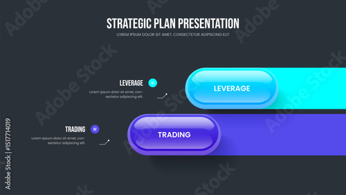 Sales Strategy 2 Element Infographic Slideshow Layout. Financial Briefing Two Step Diagram Presentation Template. Market Visualization Slide Design Vector Illustration.