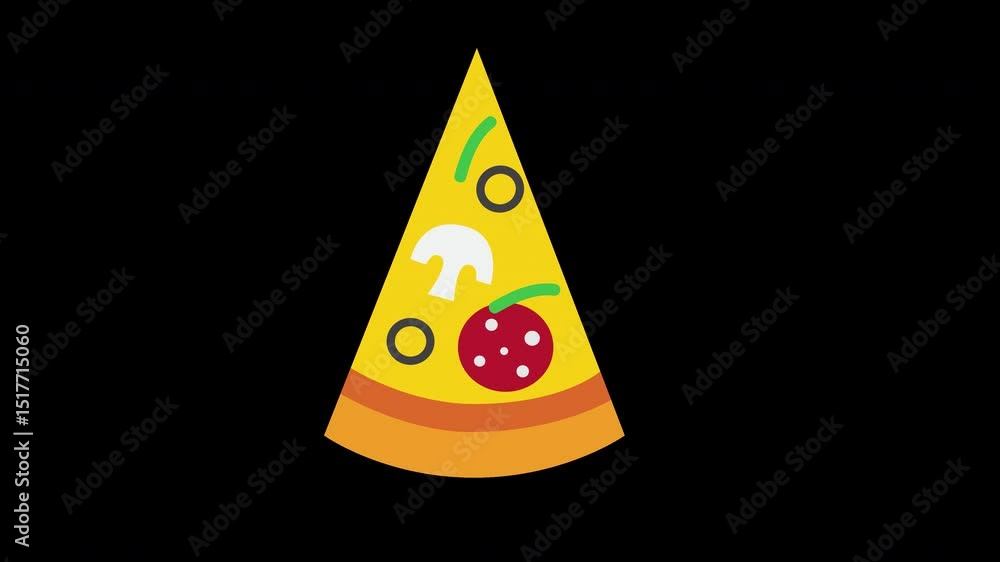 Delicious Pizza Slice Animation with Pepperoni, Olives and Mushroom, Cartoon Style on a Transparent Background Delicious Pizza Slice Animation with Pepperoni, Olives and Mushroom, Cartoon Style on a Transparent Background