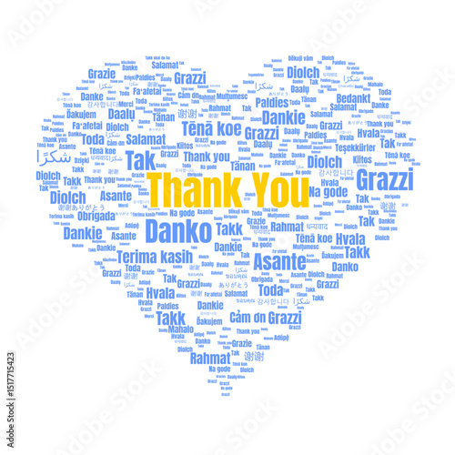Illustration of a heart-shaped word cloud displaying the phrase 'Thank You' in various languages, symbolizing cultural connection, diversity, and global appreciation.