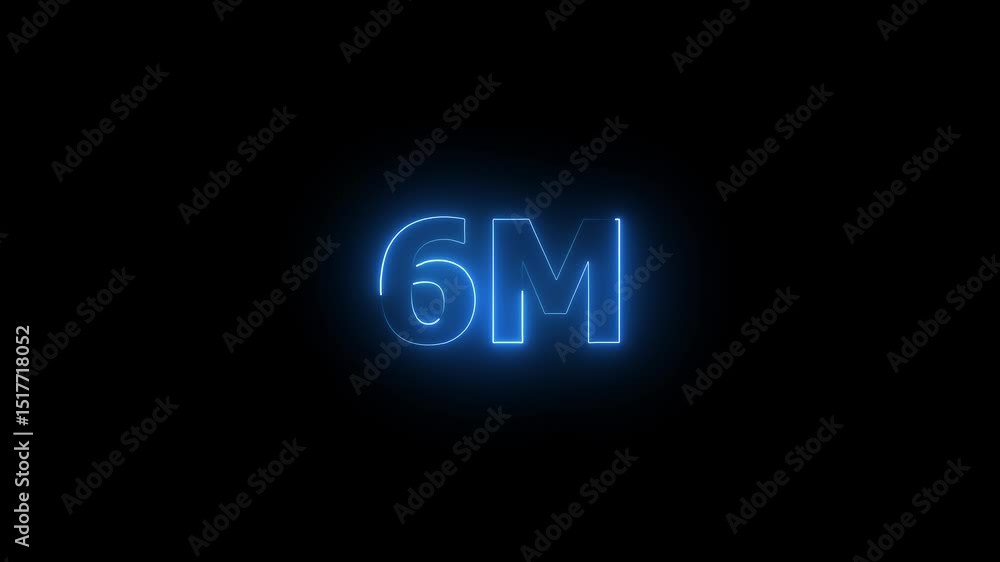 6m one million neon glowing text animation on black background, 6 Million achievement for social media videos animation. 6m one million neon glowing text animation on black background, 6 Million achievement for social media videos animation.