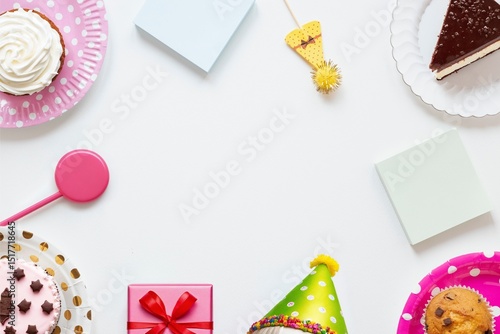 Flat Lay of Birthday Party Treats and Decor