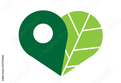 Heart wit location and leaf as an ecological icon. Editable Clip art.