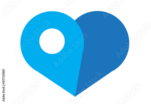 Blue Heart Shaped Icon with Location Icon. Editable Clip Art.
