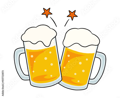 乾杯しているビールジョッキ