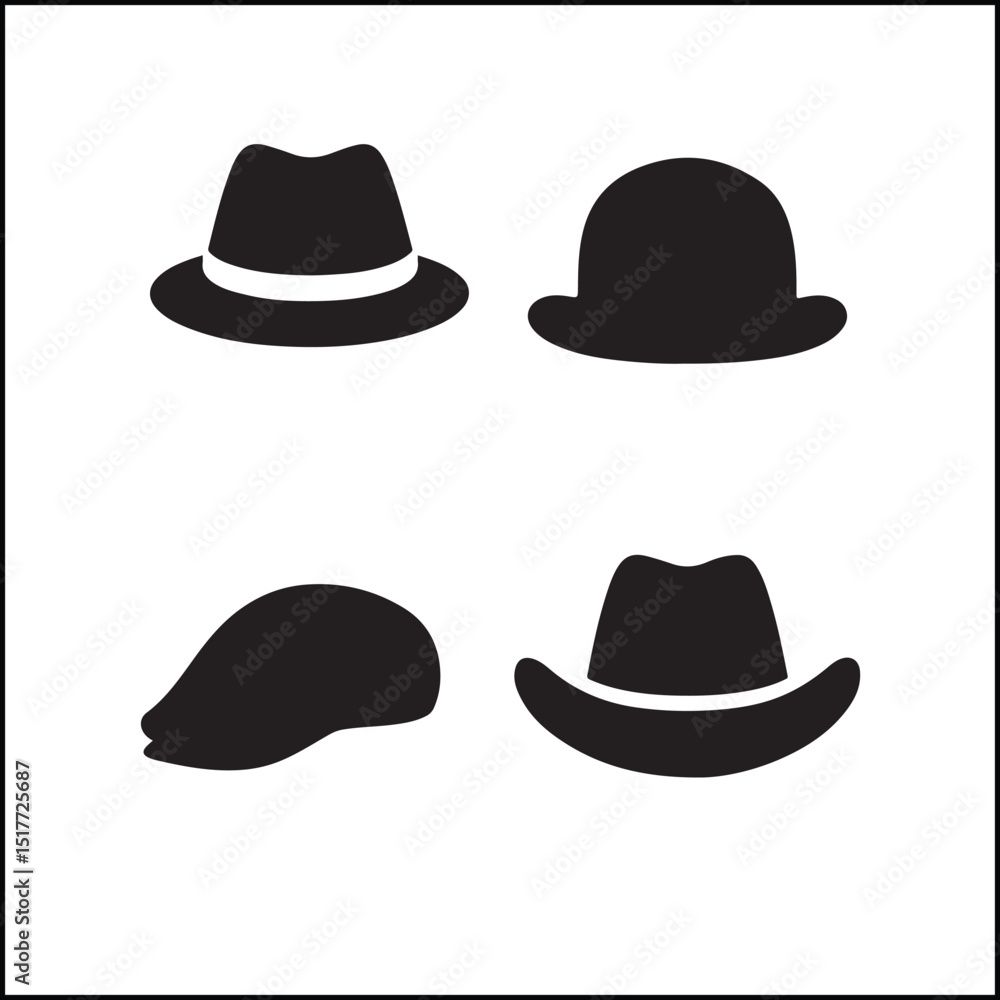 Hats Silhouettes Icon Set Hats Silhouettes Icon Set