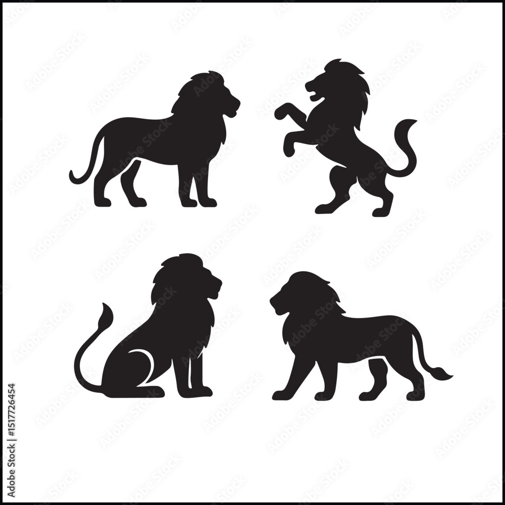 Naklejka premium Lions Silhouettes Icon Set