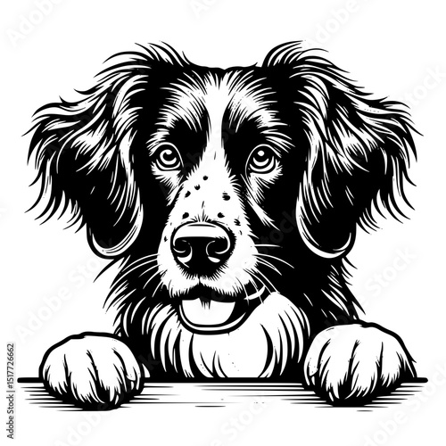 Brittany Peeking Dog Vector Illustration Isolated on White