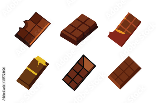 A set of dark chocolate bar vector art illustration