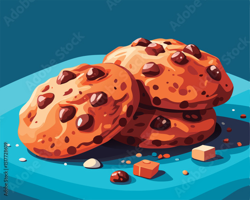 Delicious chocolate chip cookies stacked high.