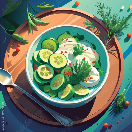Fresh Cucumber Salad in a Bowl.