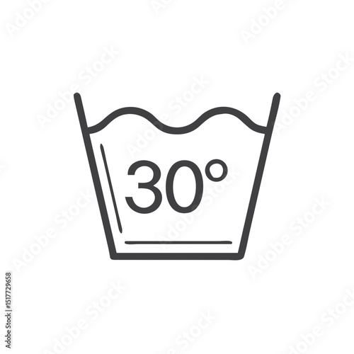 Laundry care icon with 30°C wash symbol for clothing care guides, textile product websites, garment maintenance blogs, laundry instruction materials and washing tutorials