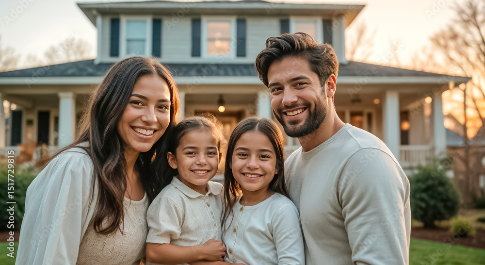 Obraz premium A happy family near their new home