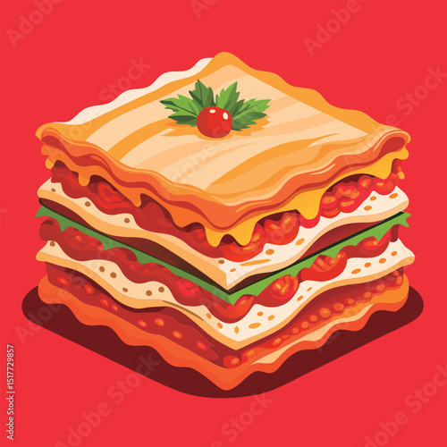 Vector illustration of a Delicious layered lasagna dish.