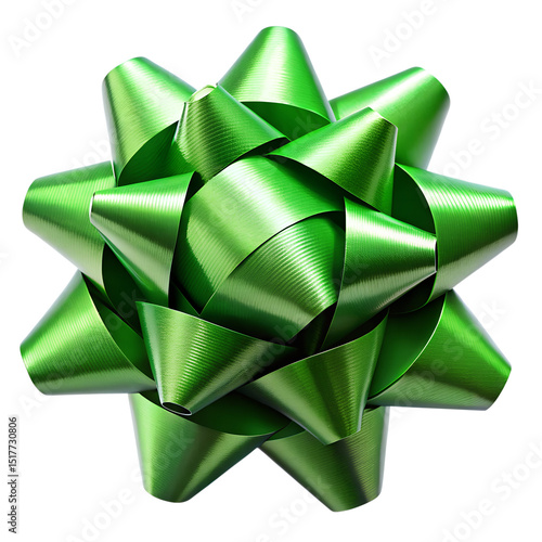 Shiny green bow for festive gift wrap decoration isolated on white
