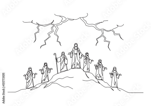 Continuous line drawing featuring prophets standing together on
