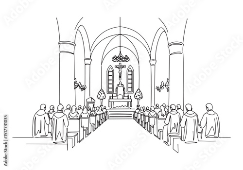 Continuous Line Drawing Captures Christmas Eve Midnight Mass at