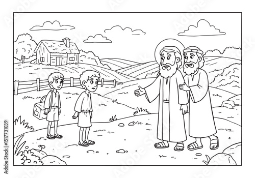 Engaging coloring book illustration of the parable of the prodig