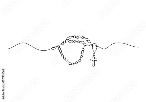 Continuous line drawing of rosary beads depicting faith and devo