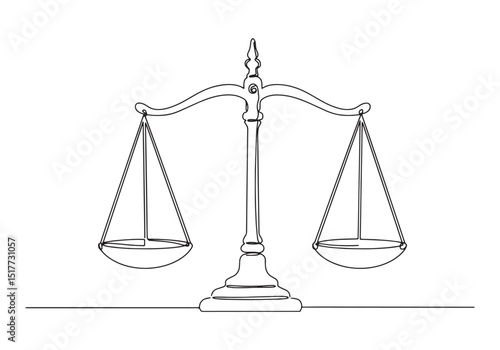 Elegant continuous line drawing of scales symbolizing justice an