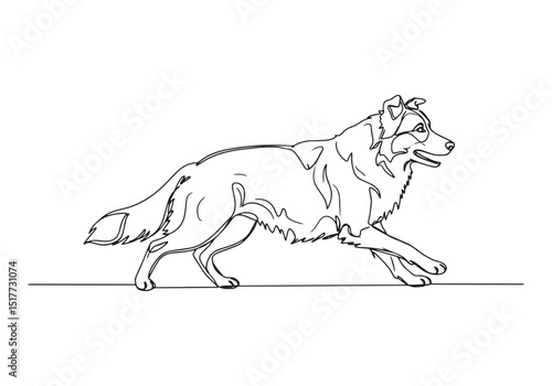 Continuous Line Art of a Running Border Collie - Black and White
