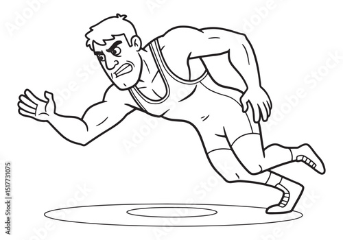 Vintage Wrestler Outline, A Black and White Coloring Book Illust