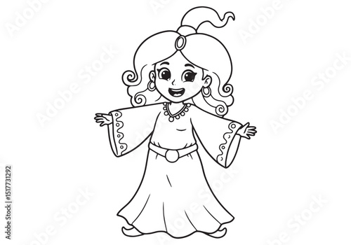Enchanting female genie illustration in continuous line art styl