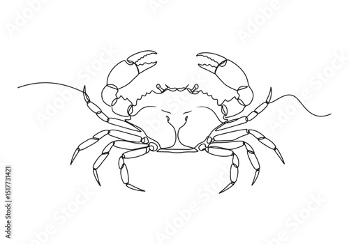 Minimalist one-line drawing of a crab, black and white illustrat