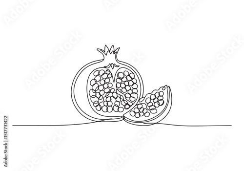 Minimalist Pomegranate Artwork, A Continuous Line Drawing in Bla