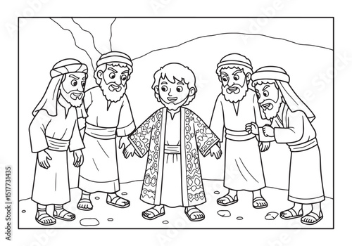 Biblical Joseph and his envious brothers, a Coloring Book style