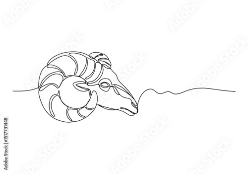 Elegant continuous line drawing of a ram's horn profile illustra