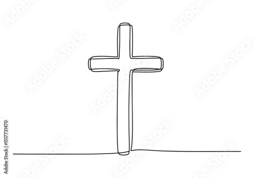 Continuous Line Drawing of a Christian Cross Symbolizing Faith a