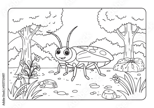 Charming Bed Bug Character in a Detailed Black and White Colorin