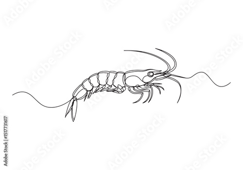 Elegant oneline drawing of a Krill on a white background, showca