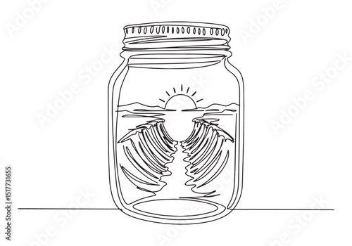 Red Sea parting inside jar continues oneline drawing, conceptual