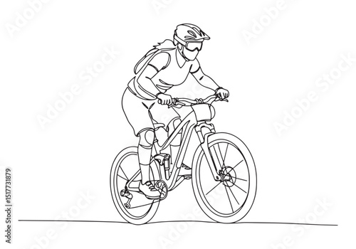 Elegant oneline drawing of a woman mountain biker in action art