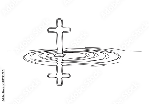 Minimalist cross illustration reflected in water with continuous