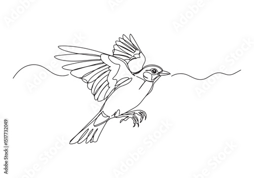 Elegant Lark Bird in Flight Continuous One-Line Drawing Illustra