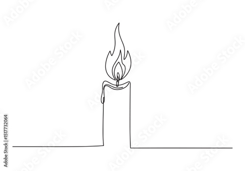 Minimalist candle flame in continuous line art illustration, bla