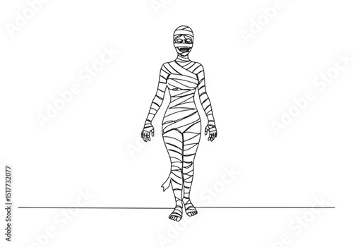 Eerie elegance, A minimalist oneline drawing of a female Mummy f