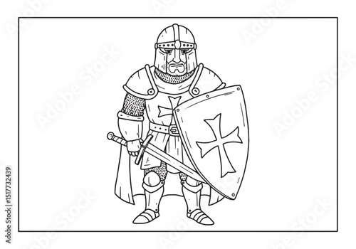 A Brave Knight Templar Ready for Battle, A Vintage Coloring Book