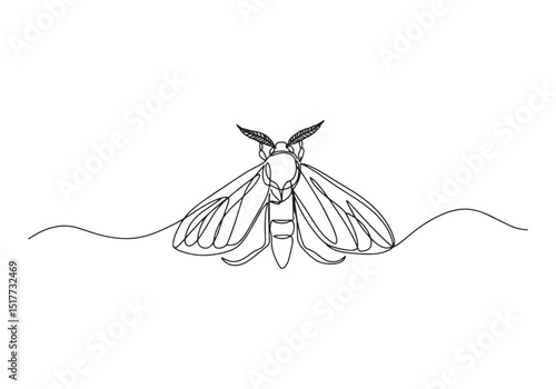 Elegant moth in continuous line drawing style, minimalist design