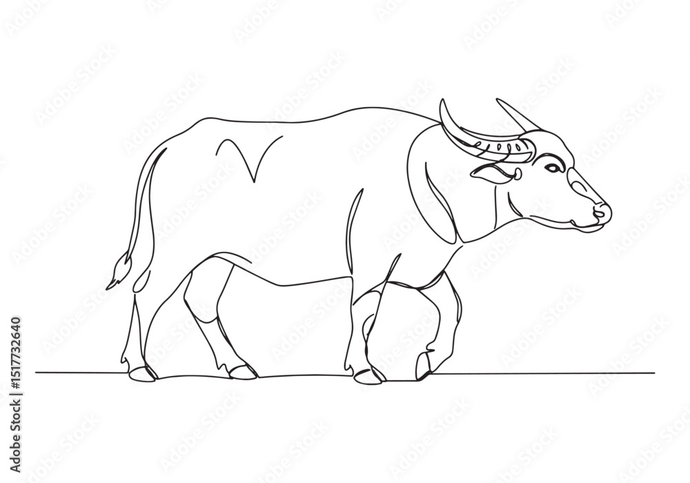 Fototapeta premium Elegant water buffalo artwork in continuous line style, minimali