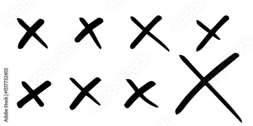 手描きのバツ印のセット、太いサインペンで描いた線