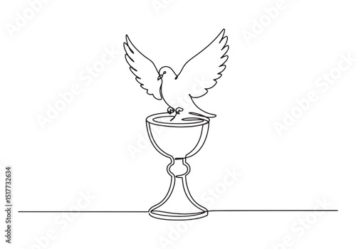Elegant monochrome drawing showcasing a dove perched on a chalic