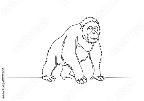Elegant Orangutan Portrait, A Continuous Line Drawing of a Gentl