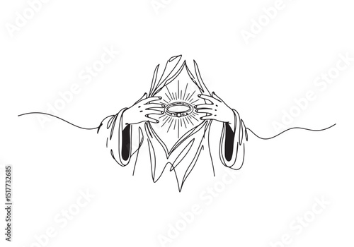 Celestial Crown Unveiled, A Minimalist One-Line Drawing Illustra