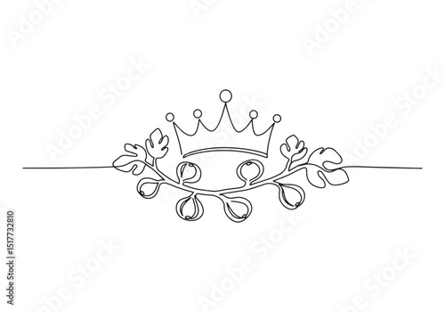 Elegant continuous line drawing of a crown with fig branches bor