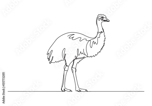 Emu bird continuous line drawing monochrome illustration minimal
