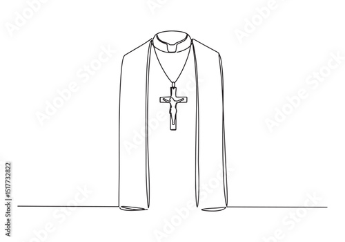 Elegant priest's stole in minimalist continuous line art style i
